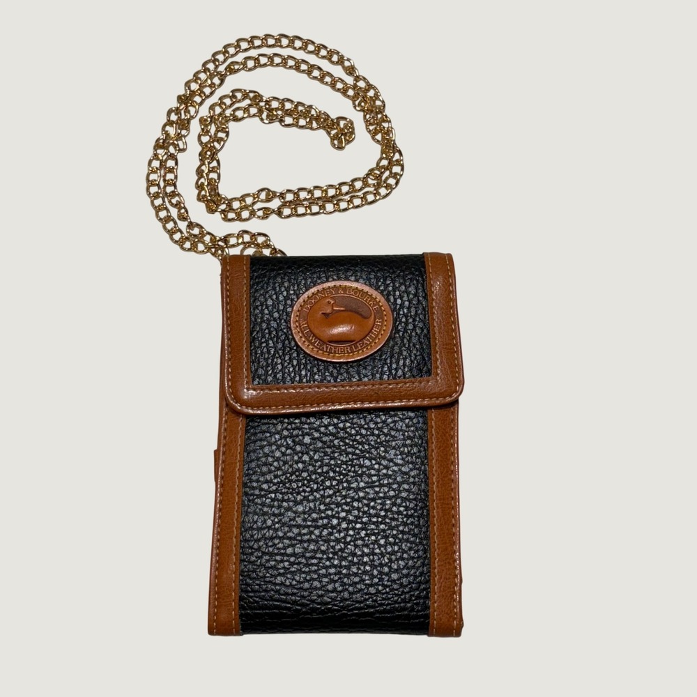 Dooney & Bourke Crossbody Wallet Womens Small Black Tan Leather Chain Vintage